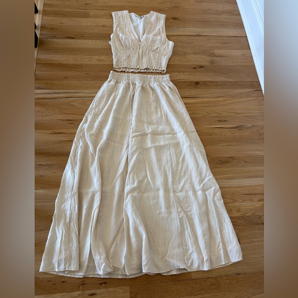 Abercrombie & Fitch Cream Smocked Crop and Maxi Set